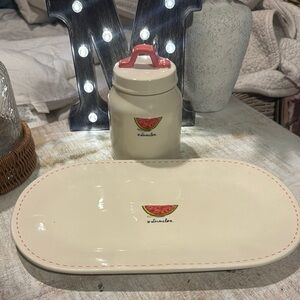 Rae Dunn Cream and Pink Watermelon Serveware Set